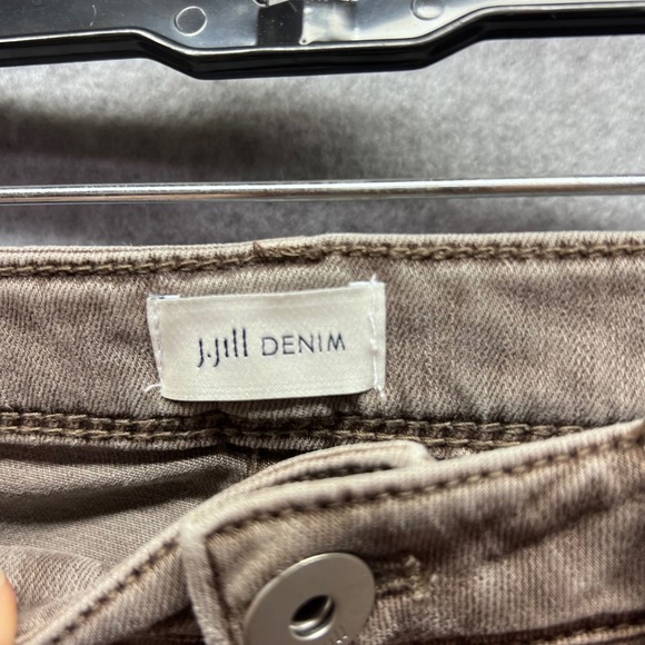 J Jill Denim Authentic Fit Slim Ankle Jeans Taupe Size 6 Distressed Hem Pants - Picture 2 of 8